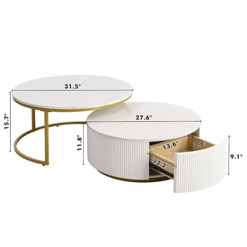 Modern Round Nesting Coffee Table with Drawer (Set of 2) by Harper&Bright Designs