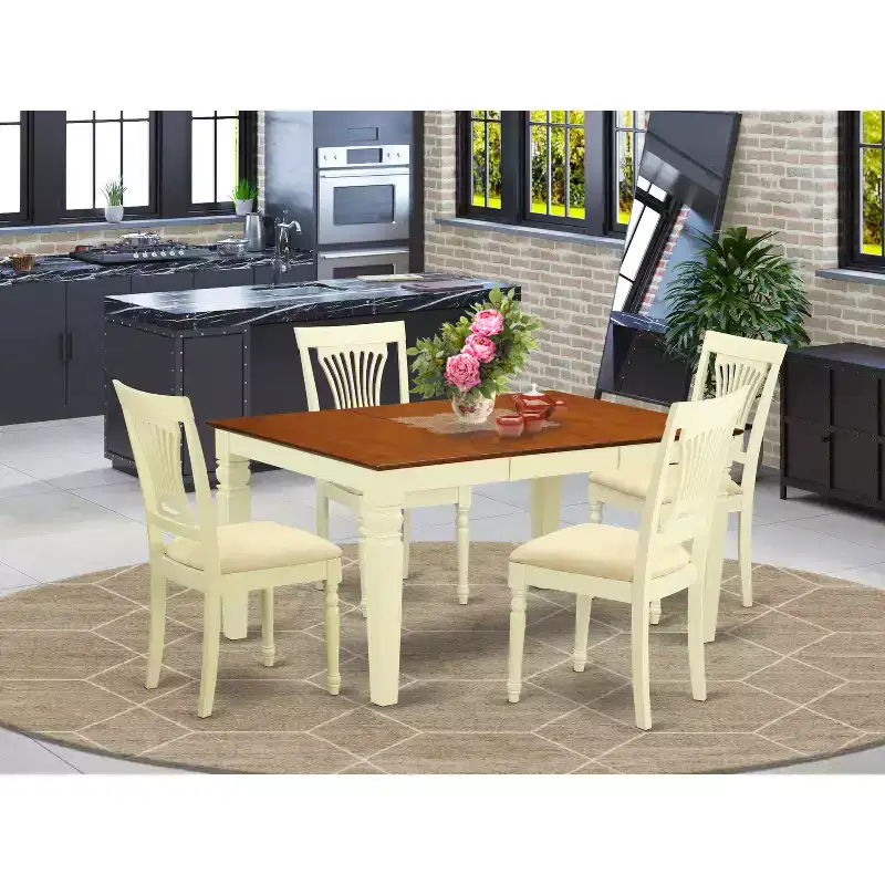 HomeStock 5-Piece Buttermilk and Cherry Finish Solid Wood Top Dining table with 4 Chairs