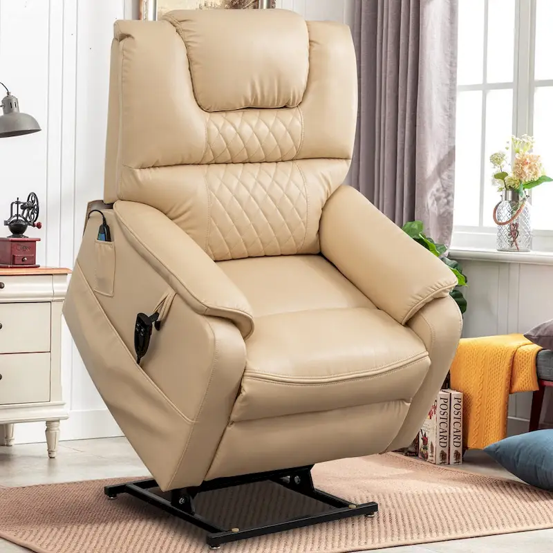 Dual Motor Power Lift Recliner, Brown/Yellow/Black, Heat & Massage, 180°, Seats 1