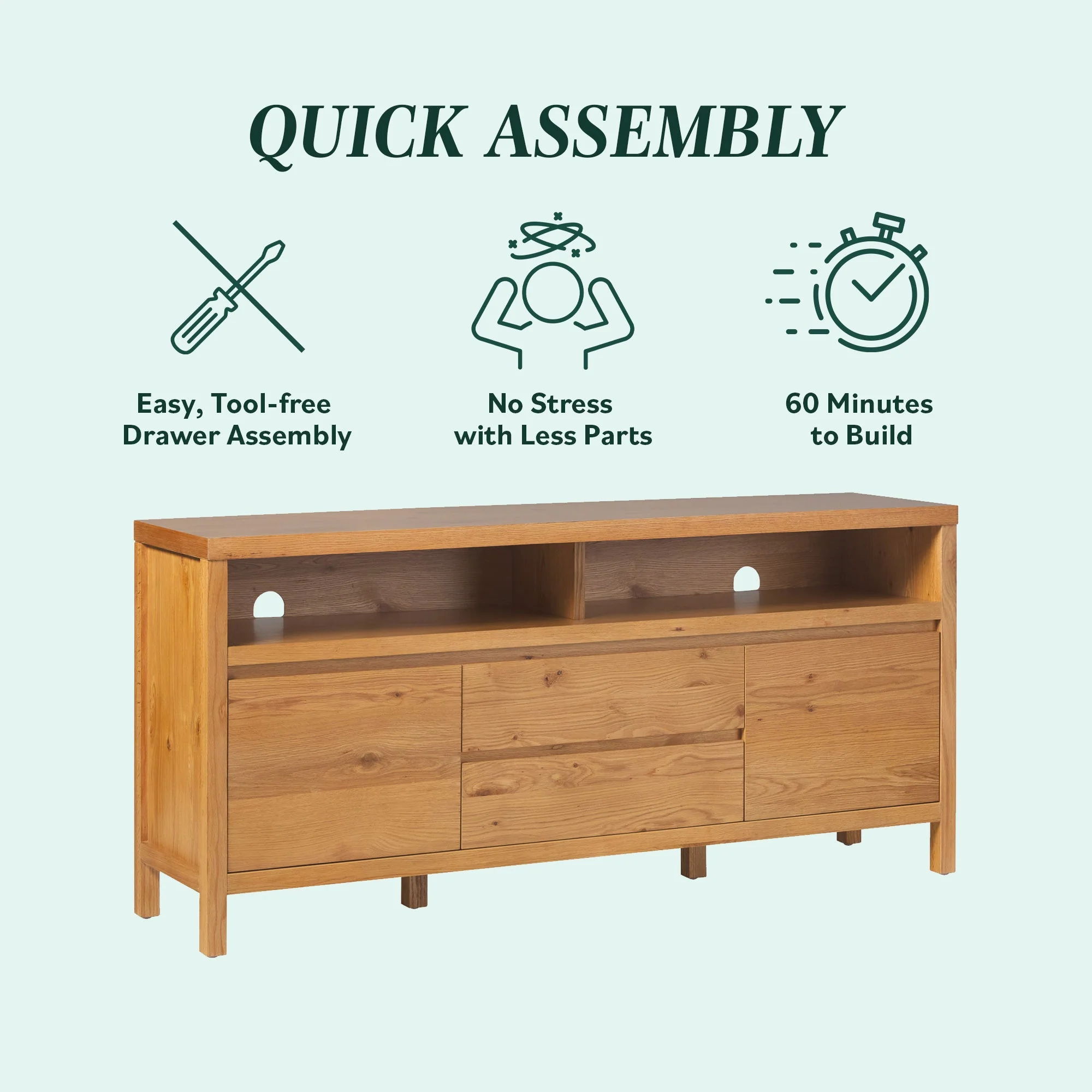 Nash 65 Modern Farmhouse Rustic Oak Wood Sideboard / TV Stand