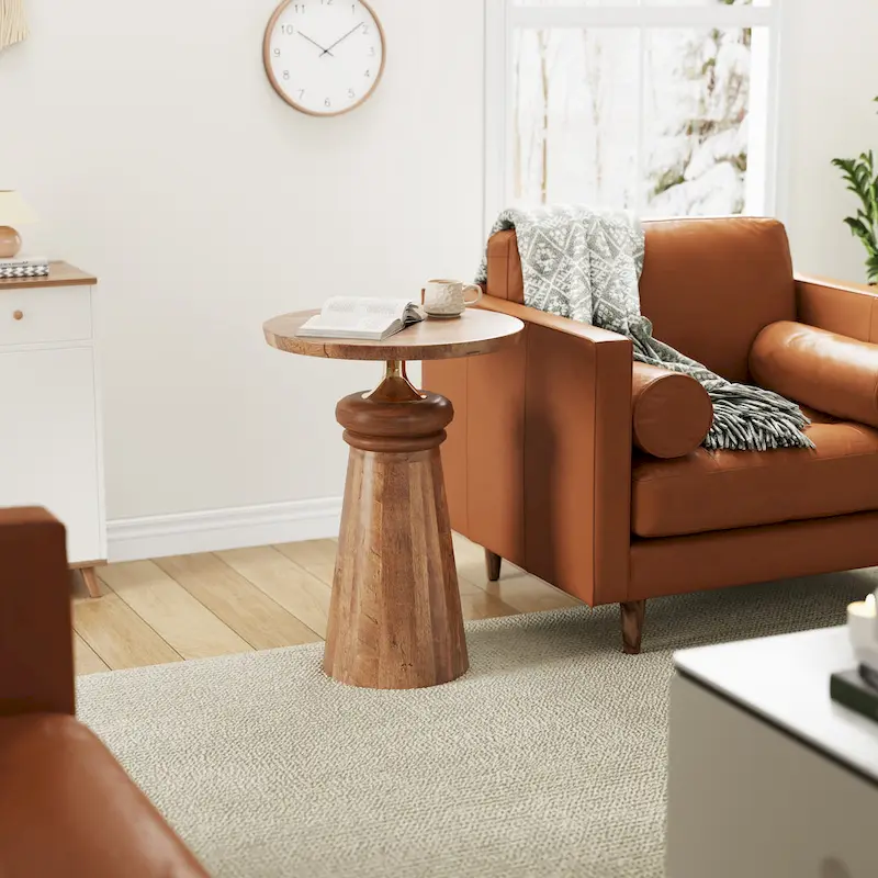 Christopher Knight Home Mango Wood and Metal Pedestal End Table