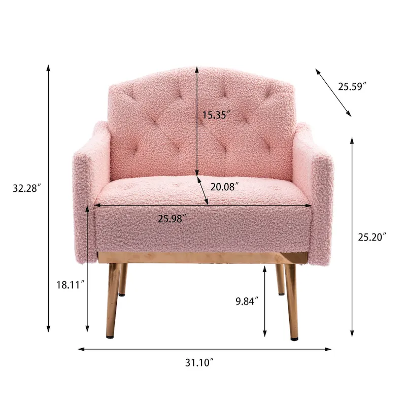 Teddy Fabric Upholstered Tufted Accent Chair With Rose Golden feet