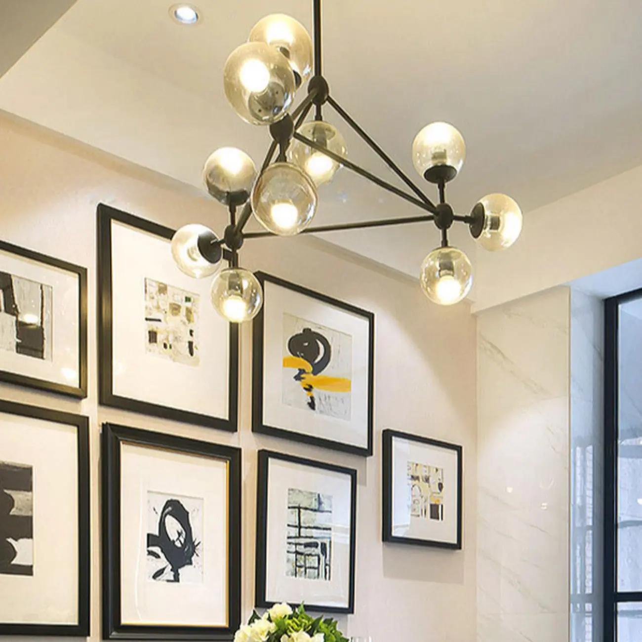 Multi-Light Modern Black LED Chandelier with Geometric Design