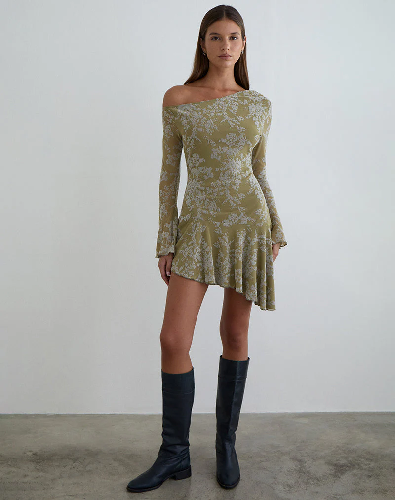 Ruhato Mini Dress in Moss Petal Olive