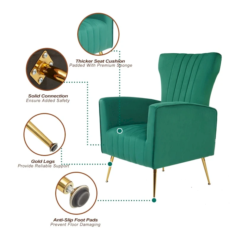 Velvet Accent Chair with Gold Legs