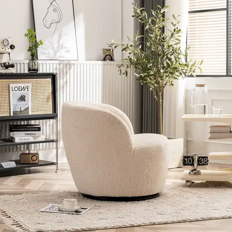 Single Fabric Modern Accent Chair 360 Degree Rotation Swivel Barrel Chairs
