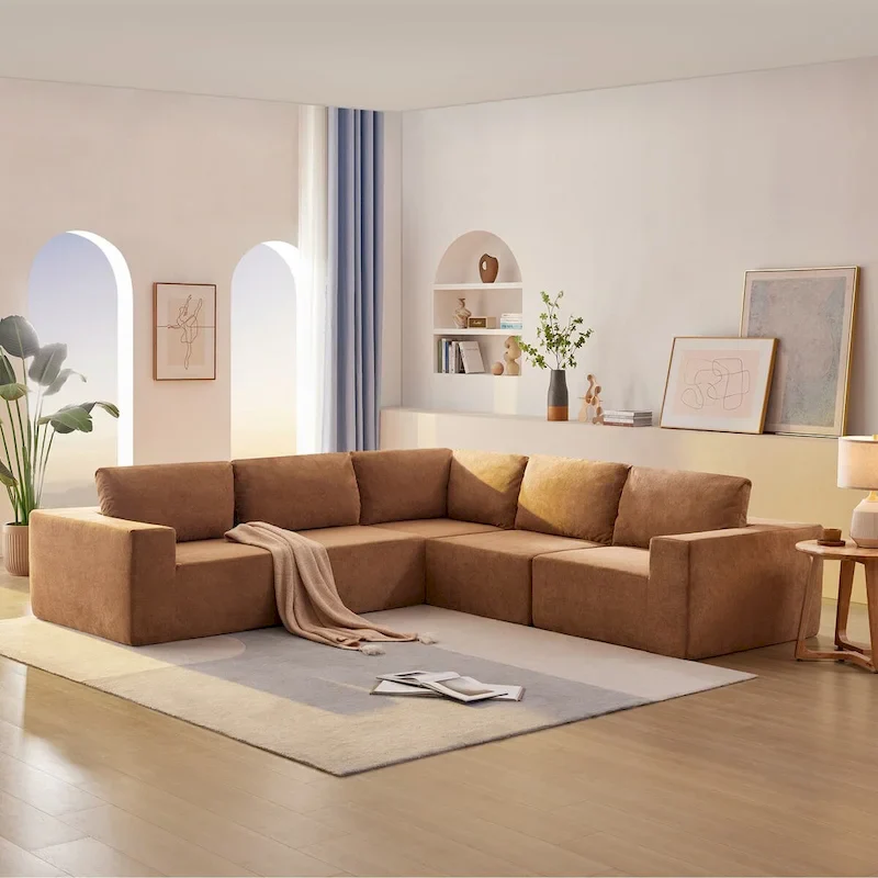 Modular L Shaped Sectional Sofa,Luxury Floor Couch Set,Upholstered Indoor Furniture,Foam-Filled Sleeper Sofa Bed