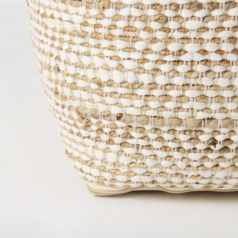 Mercana Ekani Cream & Beige Cotton Square Pouf