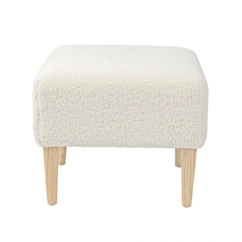 Square Boucle Ottoman with Wood Legs
