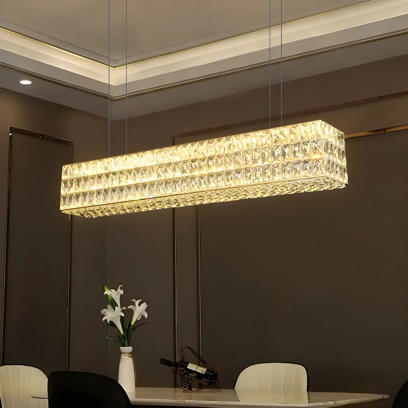 Modern Crystal Steel Rectangular Island Light