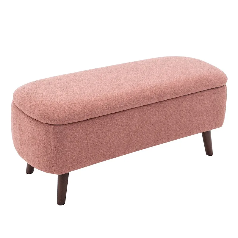 Home Celia Boucle Fabric Storage Bench with Rubberwood Legs
