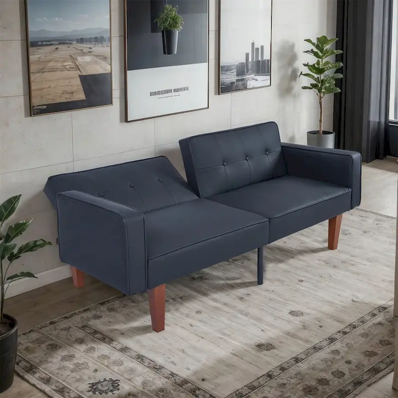 Convertible Sofa Bed Adjustable Fabric Couch Sleeper Modern Recliner Reversible Loveseat Folding Daybed Guest Bed with 2 Pillows