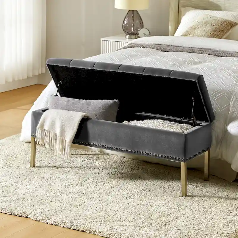 Egmont Contemporary Velvet Flip-Top Storage Bench by HULALA HOME