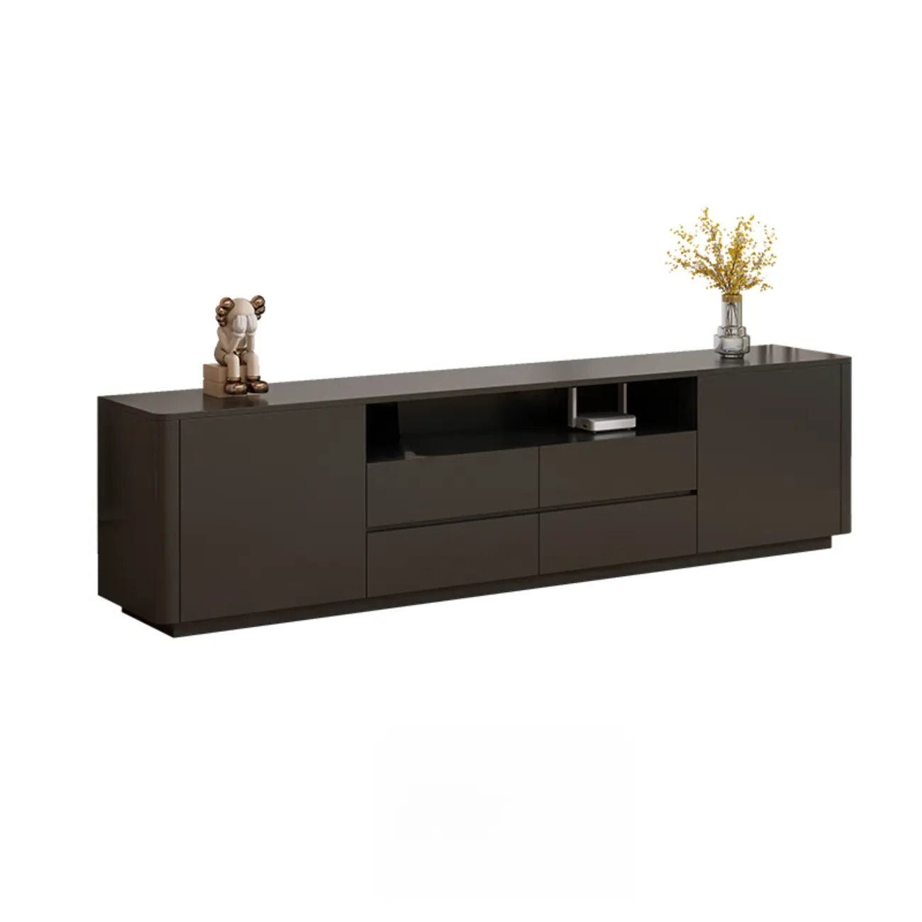 Modern Black Wooden TV Stand with Cable Management