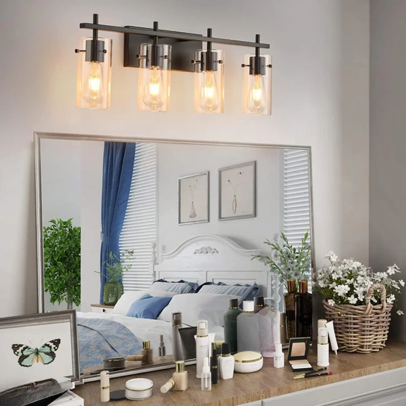 Industrial Cylinder Glass Vanity Light Fixture Hardwired