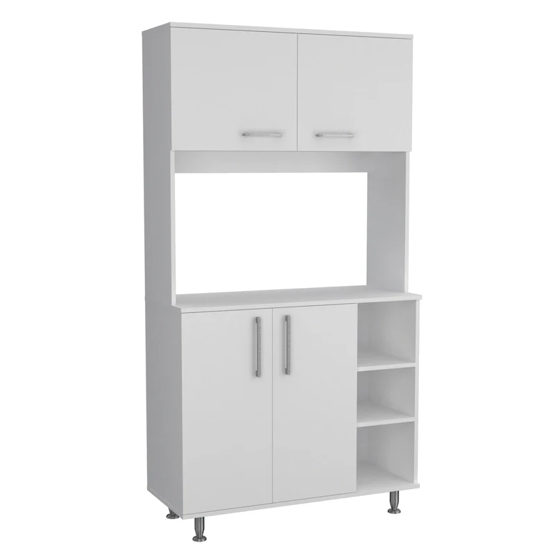 95 Inch Pantry Cabinet with Double Cabinets and Open Shelves