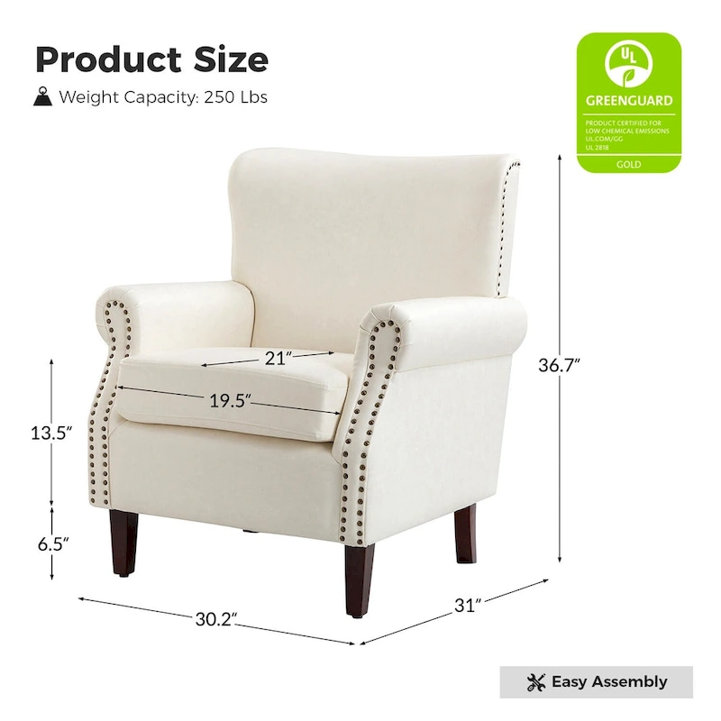 Levi Transitional Leather Armchair with Nailhead Trim Rolled Arms by HULALA HOME