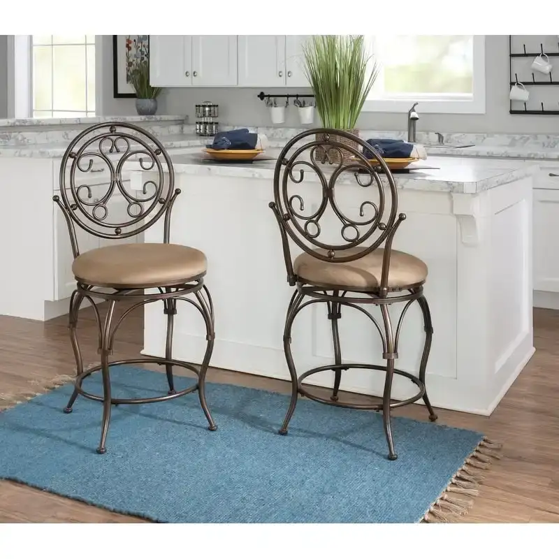 Scroll Back Swivel Counter Stool with Upholstered Seat