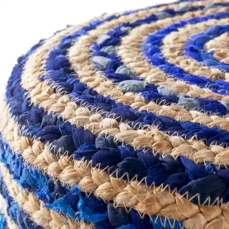 Livabliss Baeley Hand Crafted Bohemian Jute and Wood Foot Stool