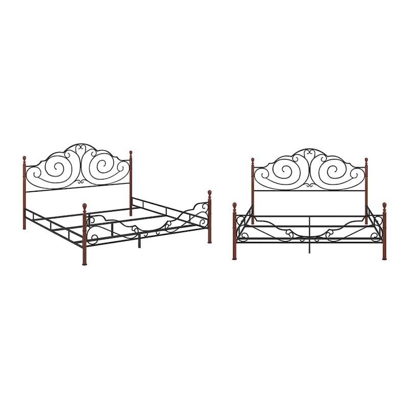 Graceful Scroll Bronze Metal Bed