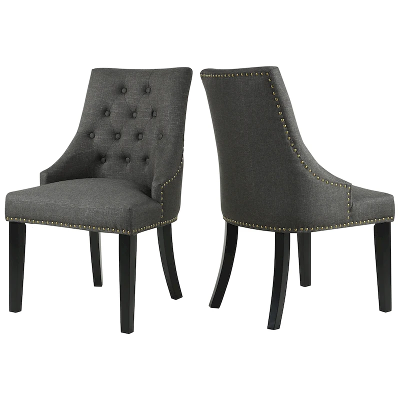Fabric Upholstered Dining Chairs Button Tufted Nailhead Trim Accent Chairs Set of 2