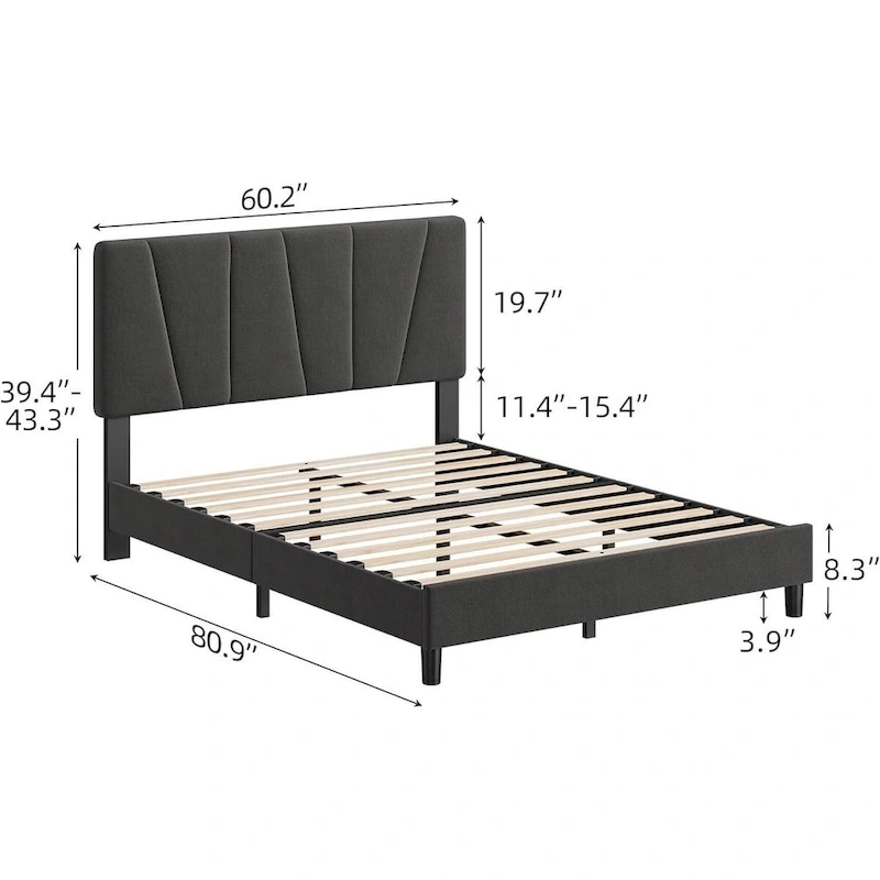 Modern Upholstered Bed Frame with Adjustable Headboard