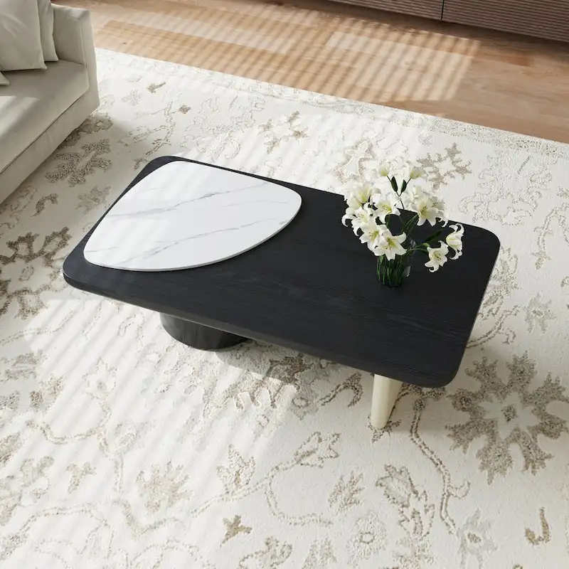 51 Modern Wood Coffee Table,Retangular Black Living Room Table