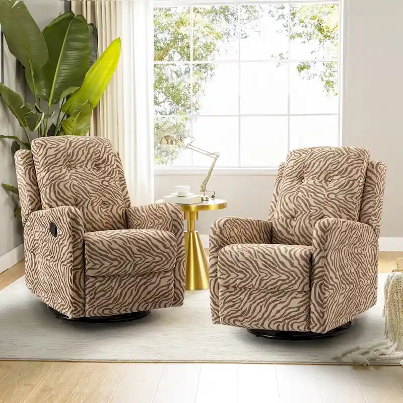 Manual Swivel Recliner with Tufted Back Set of 2