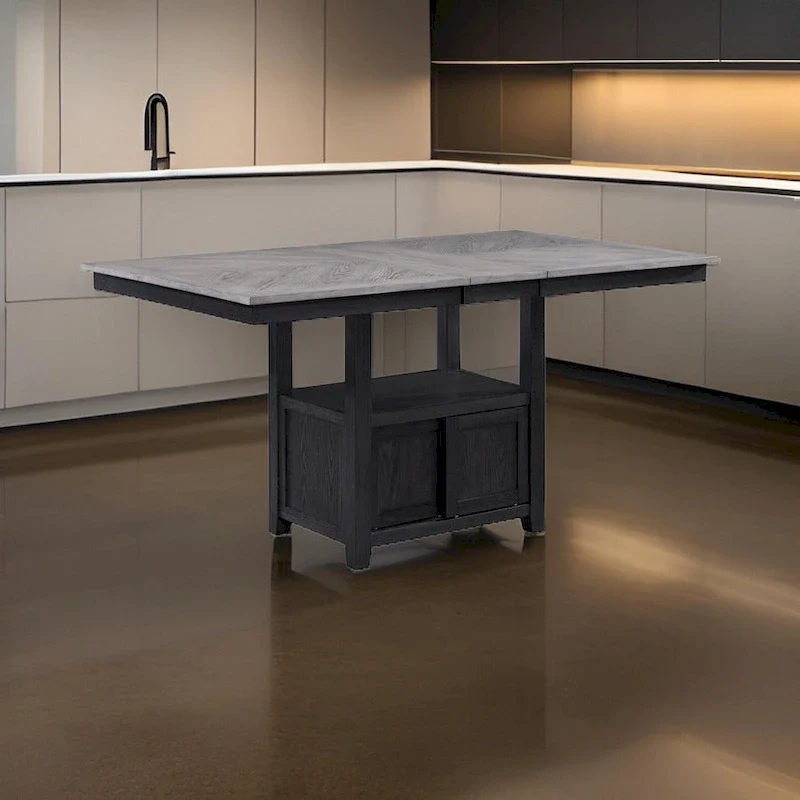 Patricia 60 -72 Inch Counter Height Table, Extendable, Light Gray, Black