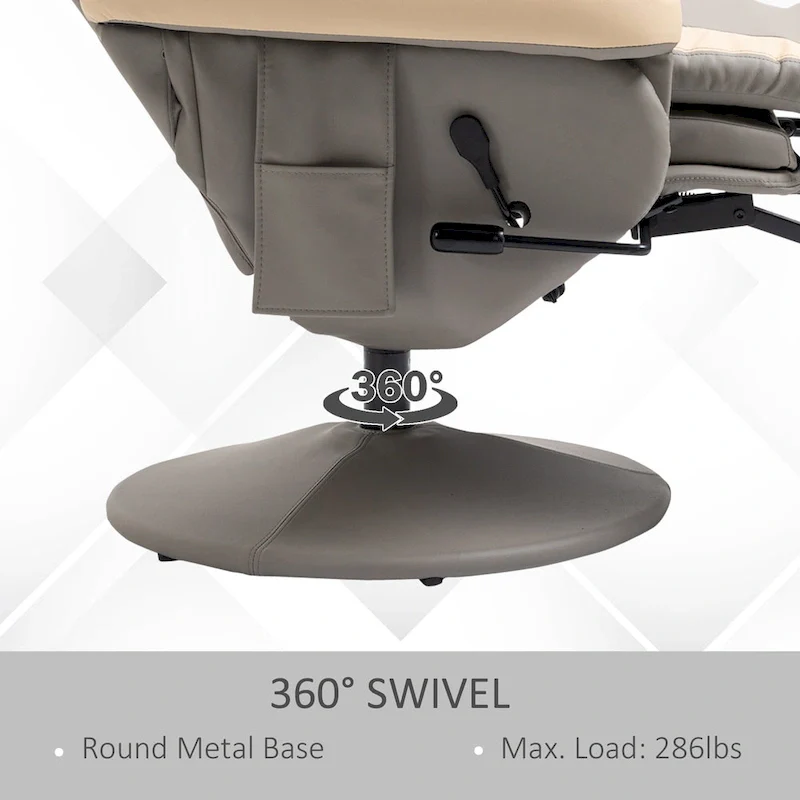 HOMCOM Manual Recliner Armchair PU Leather Lounge Chair w/ Adjustable Leg Rest, 135 Reclining Function, 360 Swivel, Cup Holder