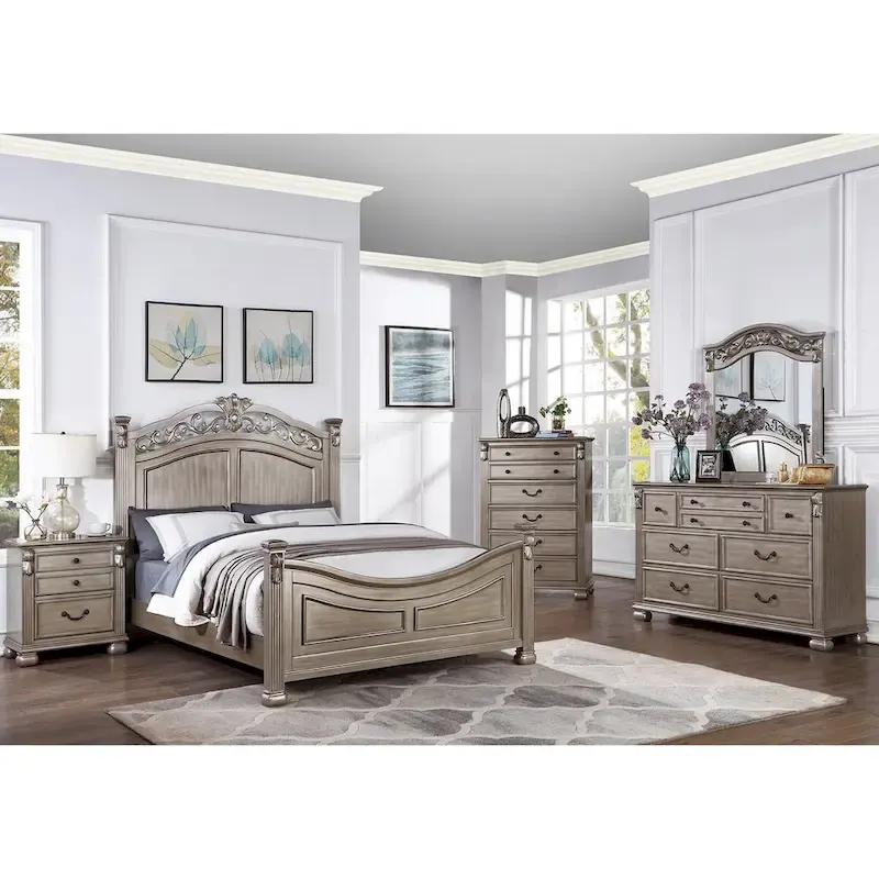 Wood Bed in Antique Silver