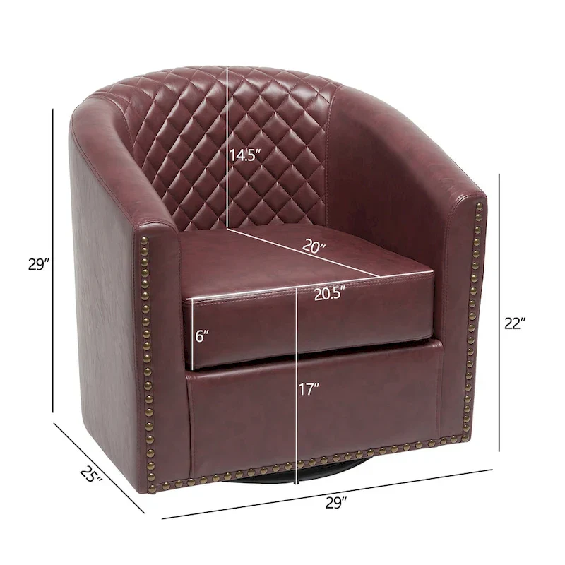 KINWELL 29 Wide Tufted PU Leather Swivel Barrel Chair