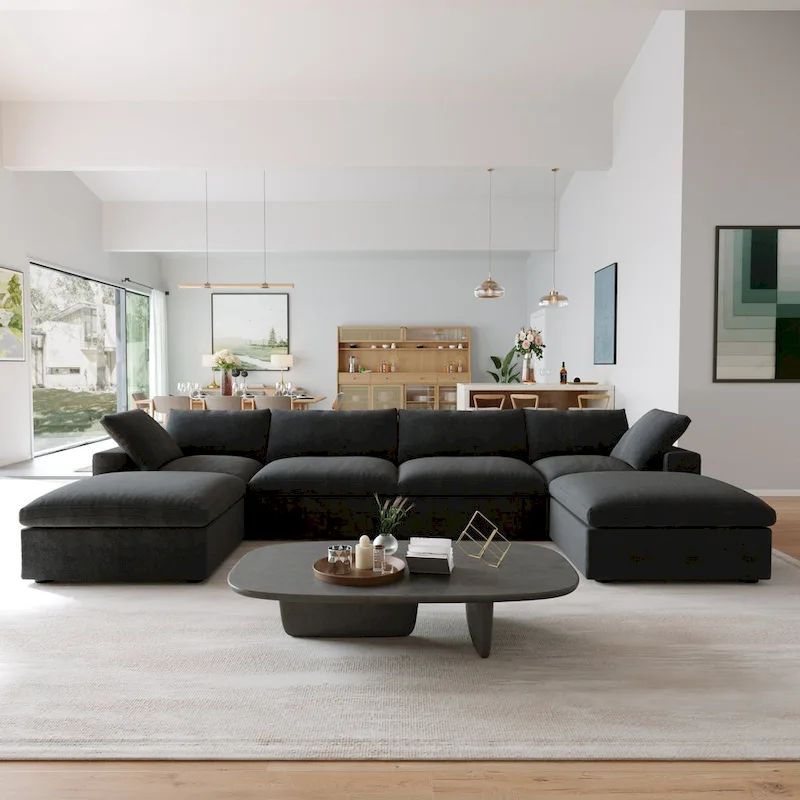 Cloud Modular Sectional Sofa with 2 Storage Ottomans,157 Down Filled Comfort U Shaped Sofa Couch for Living Room