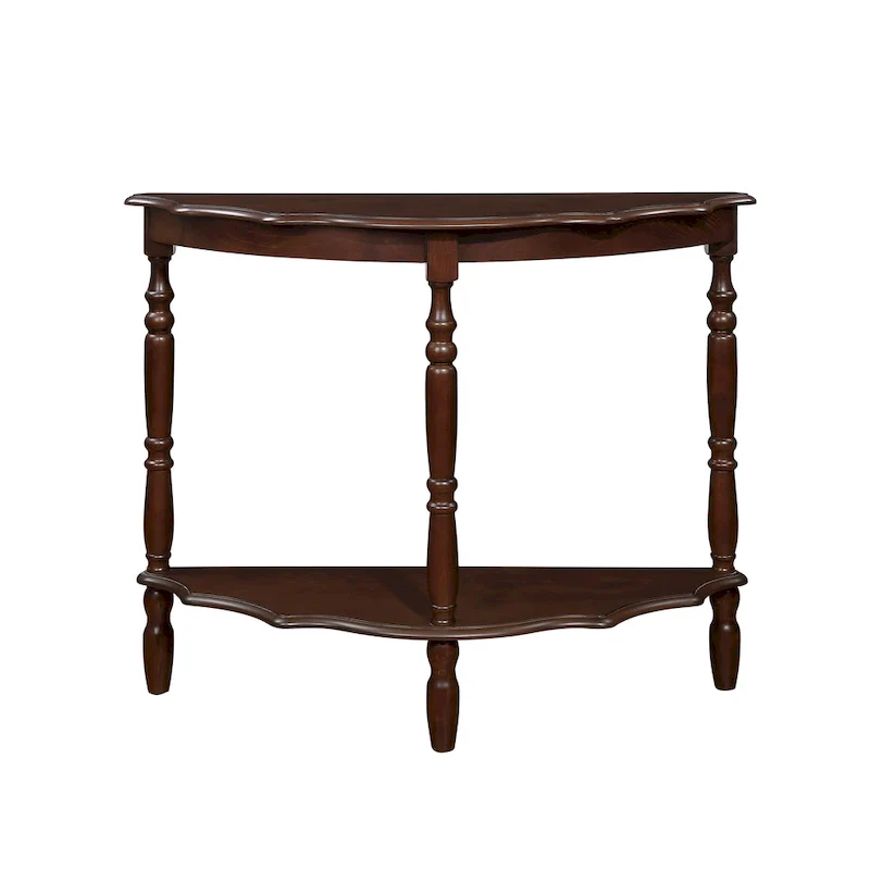 42 Retro Circular Curved Half-Moon Console Table with Cloud Design Top and Open Shelf Solid Wood Frame and Legs