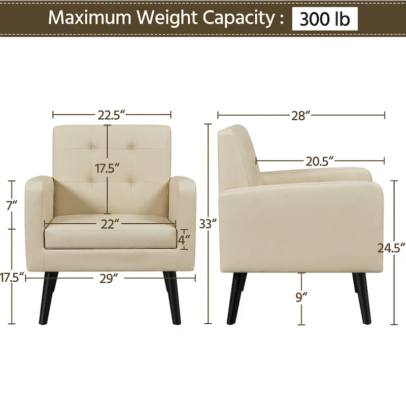 Yaheetech Modern Faux Leather Tufted Accent Chair with Solid Wood Legs - 28.52933