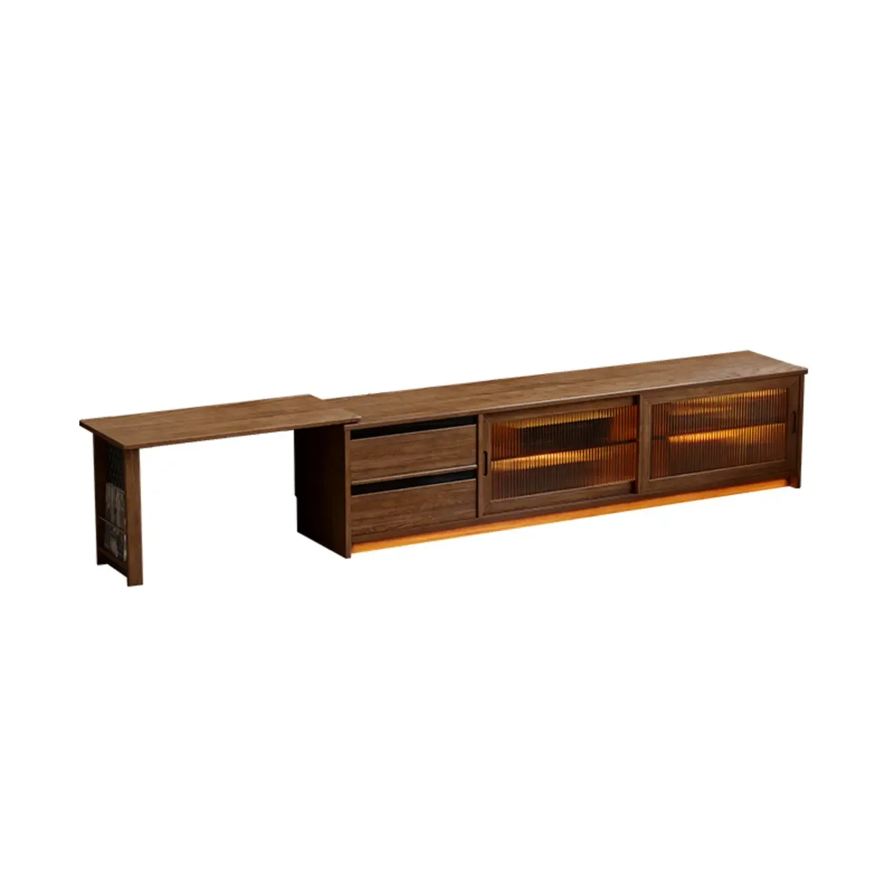 Extendable Long Brown Wood TV Stand with 2 Cabinets