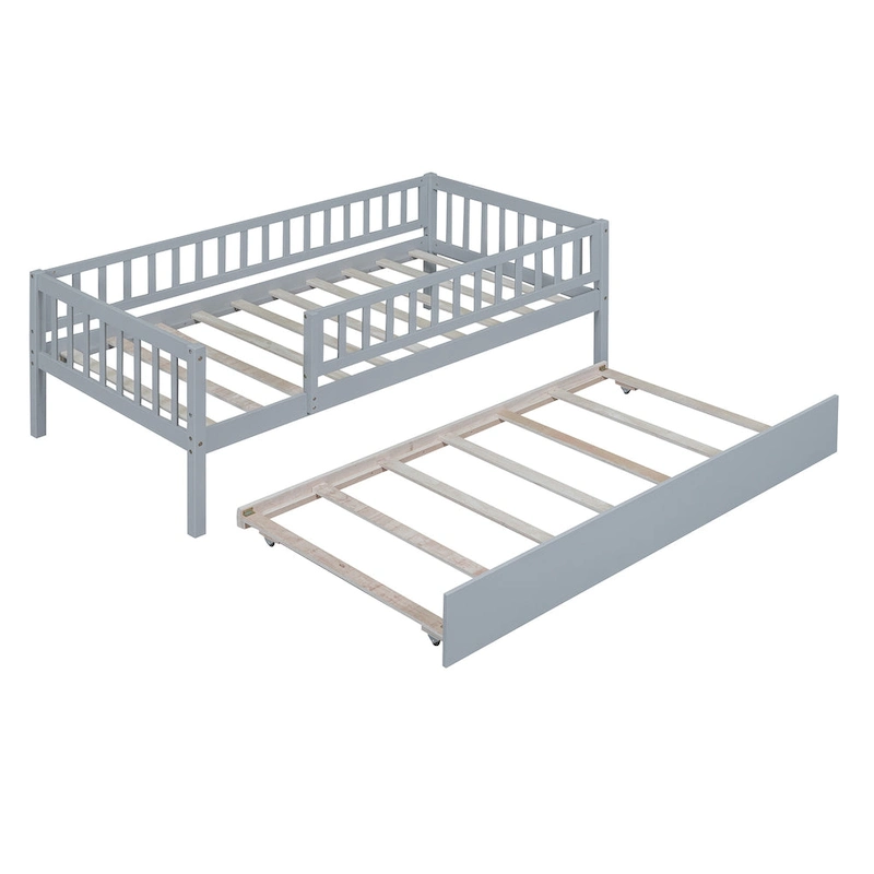 Wood Daybed with Trundle and Fence Guardrails