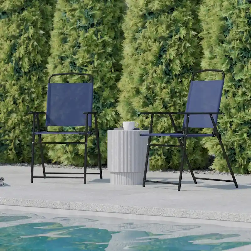 Set of 2 All-Weather Textilene Patio Sling Chairs with Armrests
