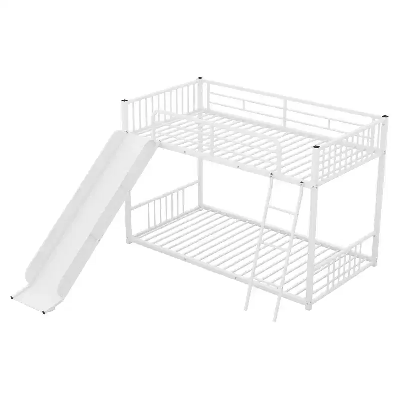 Modern Style Twin over Twin Metal Bunk Bed with Slide, Easy to Assemble