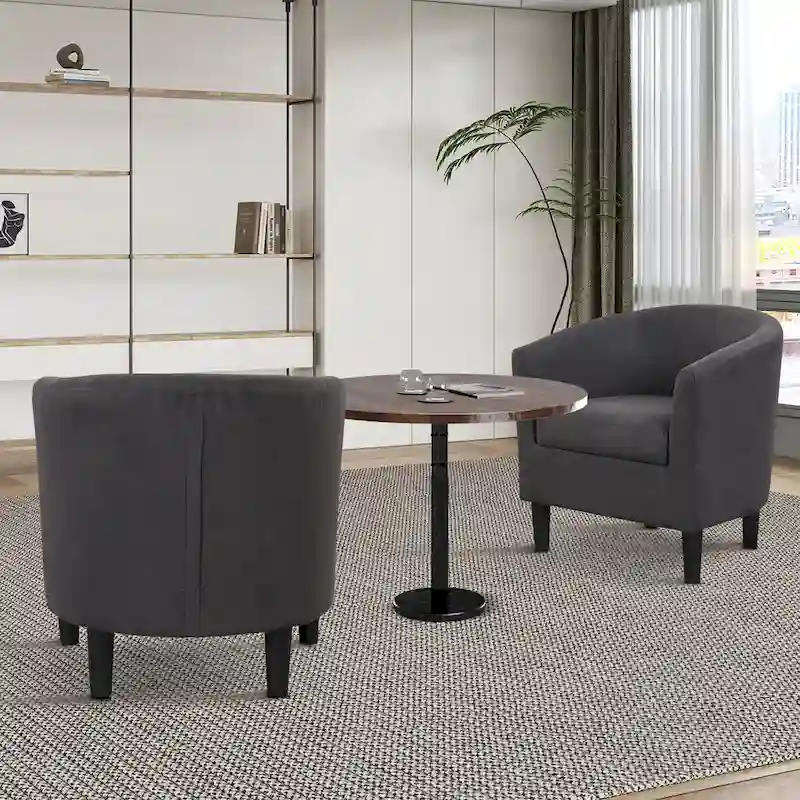 Classic Barrel Accent Chair Upholstered in Soft Polyester Fabric Footrest included