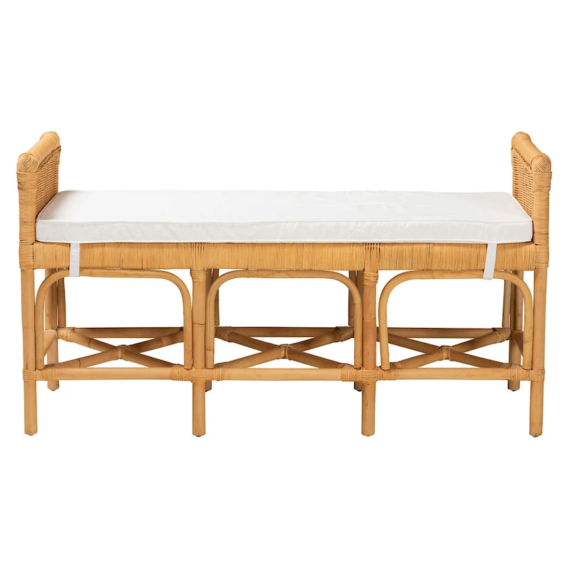 Nairi Modern Bohemian Natural Brown Rattan Bench