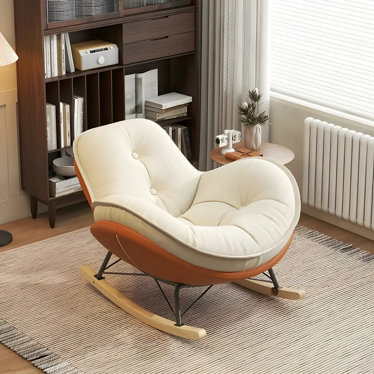 Modern Flannel Upholstered Rocking Chair with Ottoman