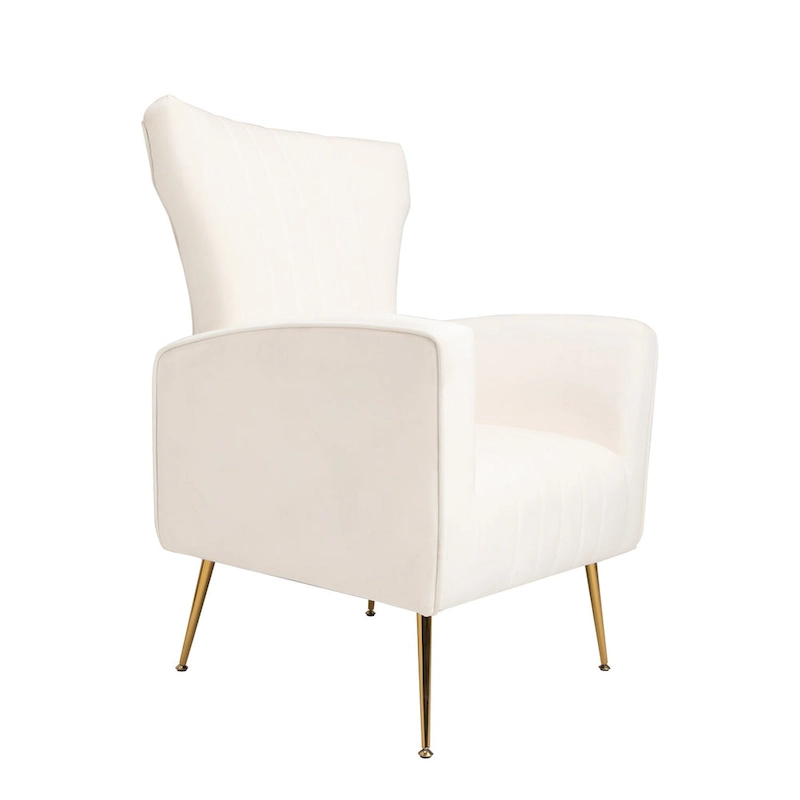 White 29.9 Wingback Arm Chair with Gold Legs