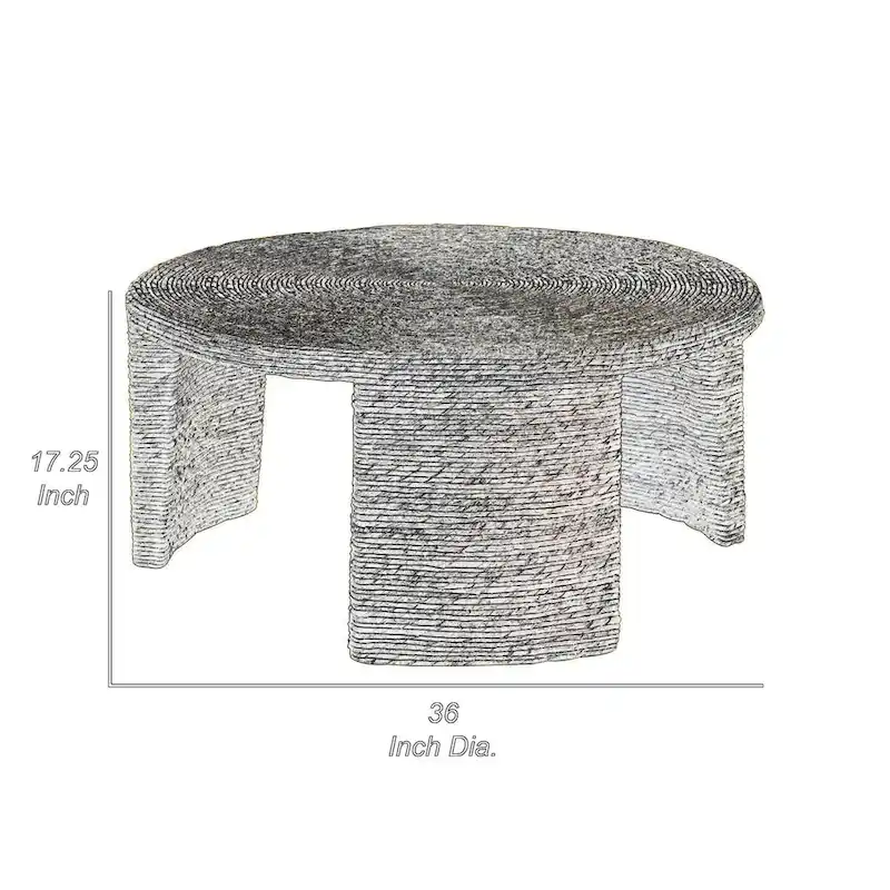 Asha 36 Inch Coffee Table, Round Shaped Top with Natural Rattan Wrapping