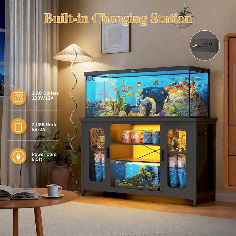 Reptile Tank Stand Fish Tank Stand with Power Outlets & LED Light