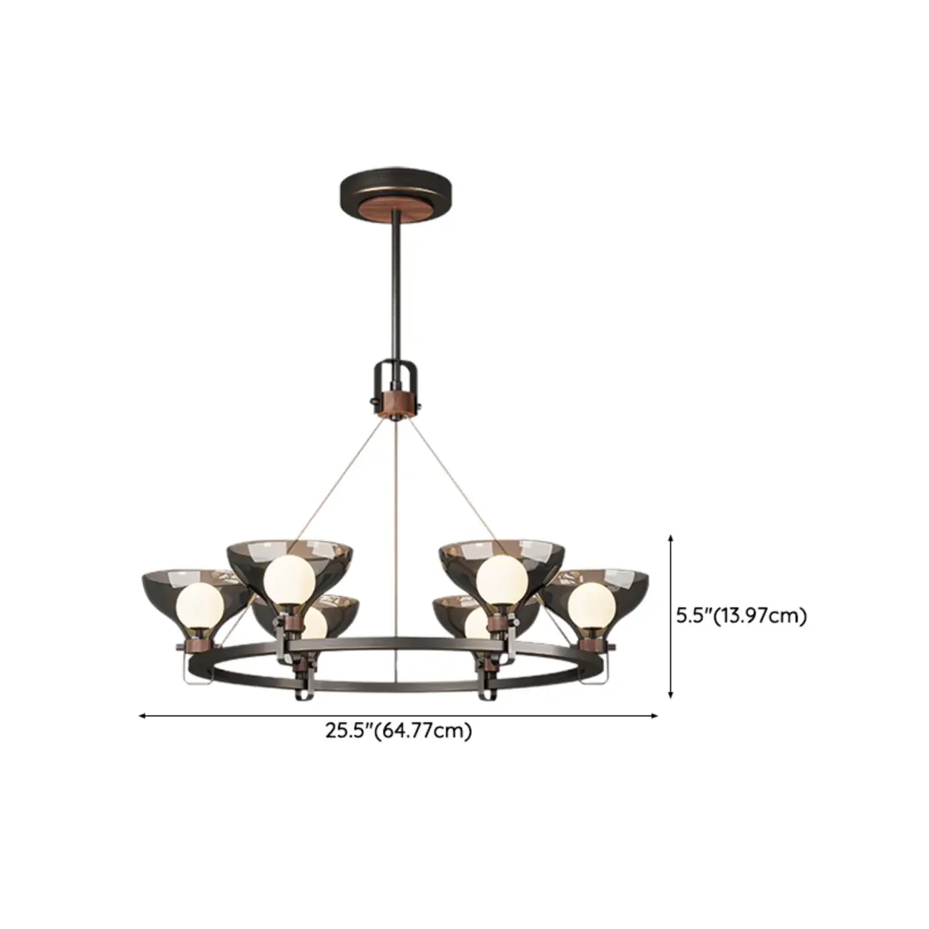 Black Industrial Metal Chandelier with Gray Glass Shade