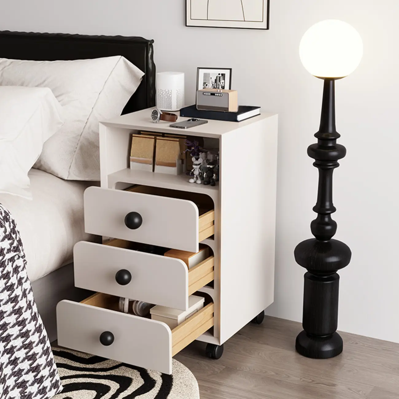 Modern Wood Top 3 Drawers Nightstand with Legs