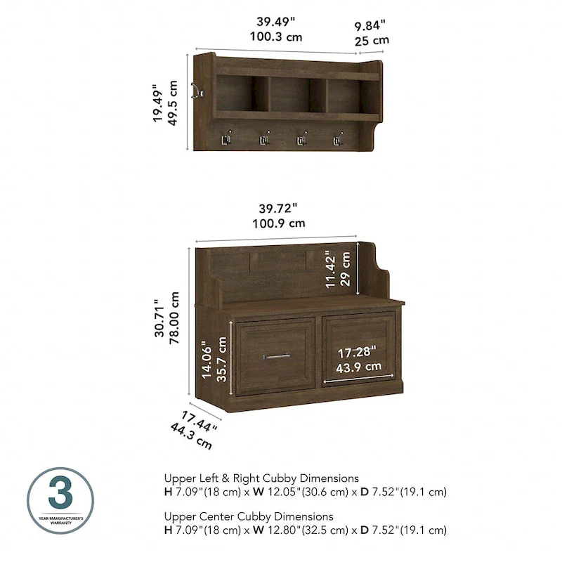Woodland 40W Entryway Bench and Wall Mounted Shelf by Bush Furniture