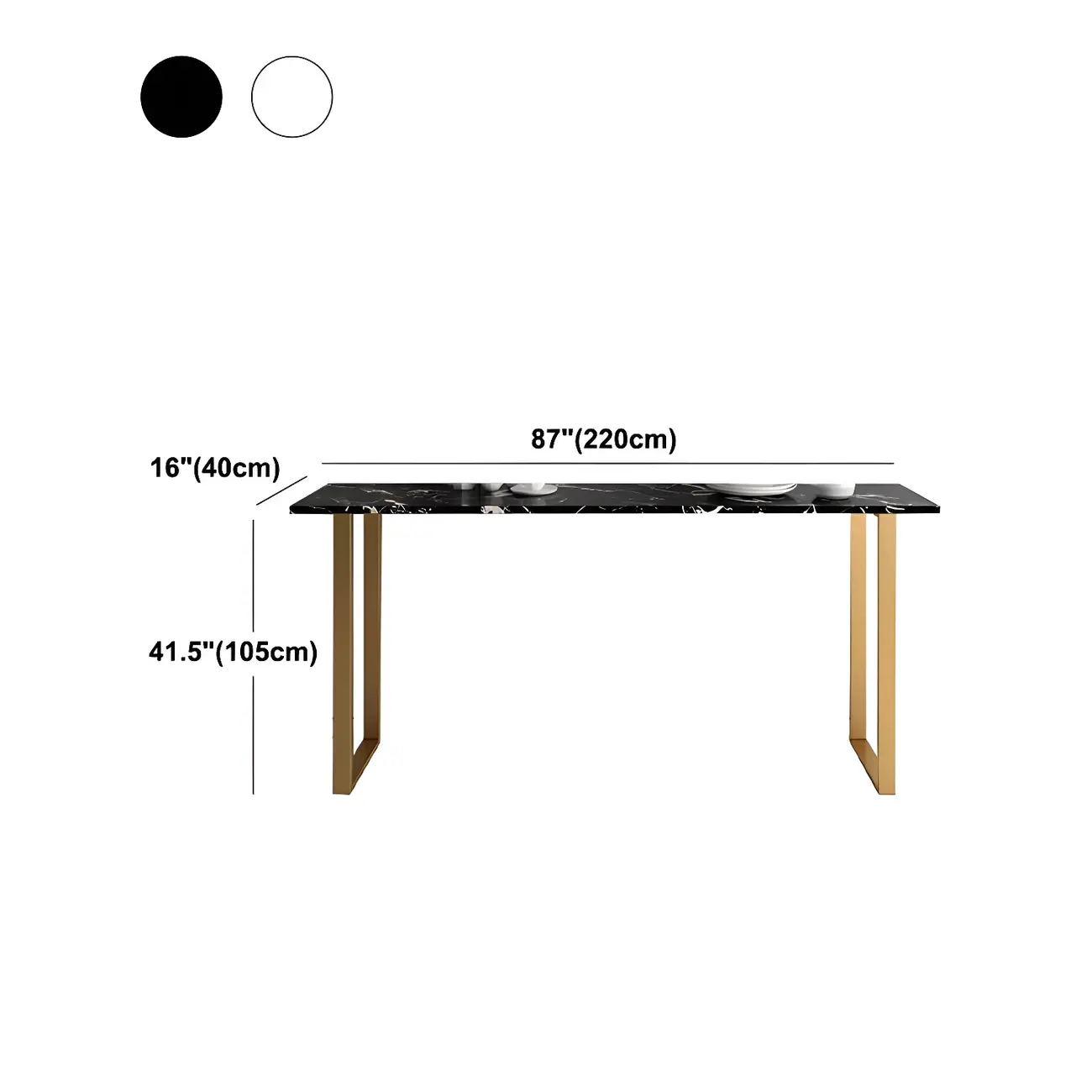 Black Rectangle Marble Tall Bar Table Gold Base