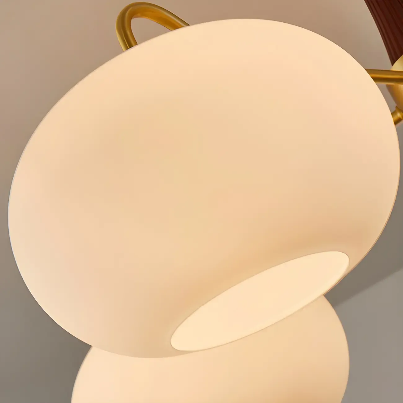 Classic Large Glass Drum Walnut Wood Semi Flush Ceiling Light